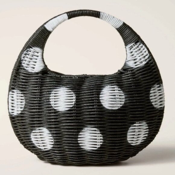 NWT Black and White Kate Spade Polka Dot Wicker Handbag - Picture 2 of 4